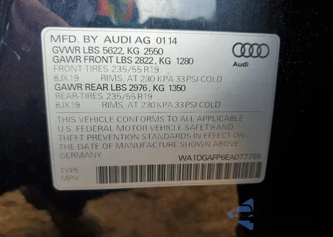 2014 Audi Q5 Premium Plus from USA, damaged, VIN WA1DGAFP6EA077765